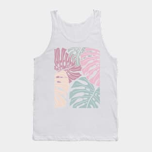 Abstract Pastel Colors Monstera Leaves Tank Top